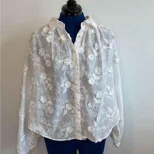 Caroline Constas White Embroidered Floral Blouse